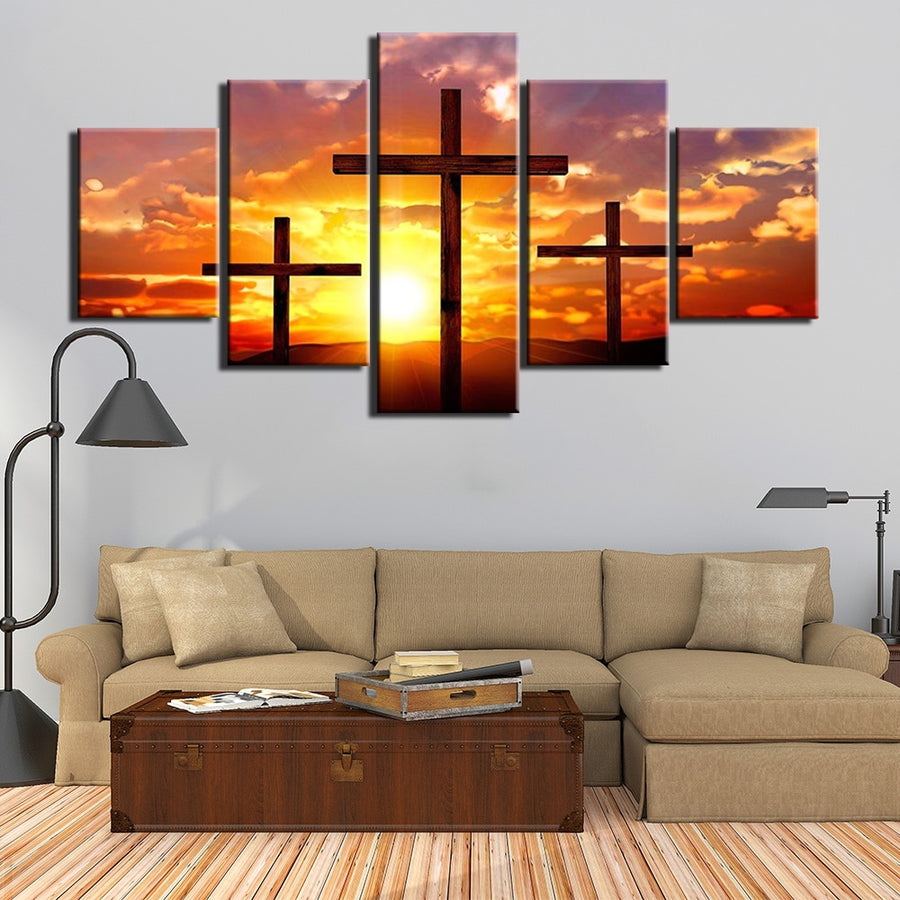 5 panels Christian cross Painting on canvas - Self-Improvement Lions Den