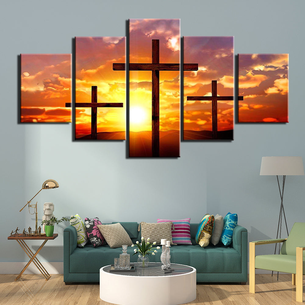 5 panels Christian cross Painting on canvas - Self-Improvement Lions Den