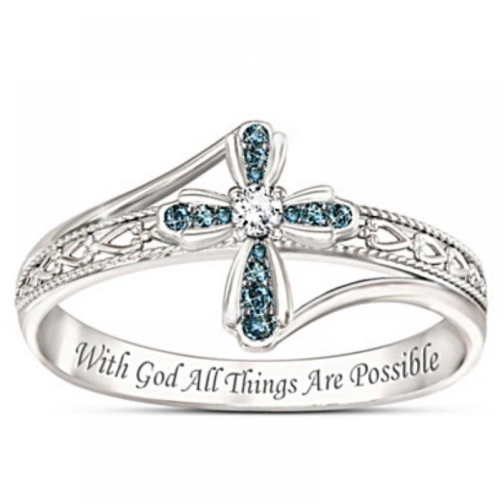 Green Cross Inlaid With AAA Grade Zircon Ring - Self-Improvement Lions Den
