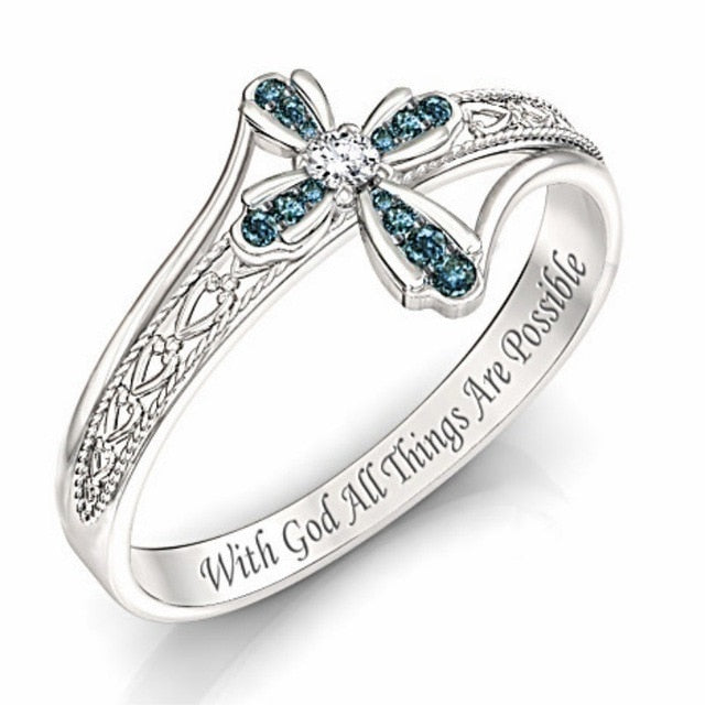 Green Cross Inlaid With AAA Grade Zircon Ring - Self-Improvement Lions Den