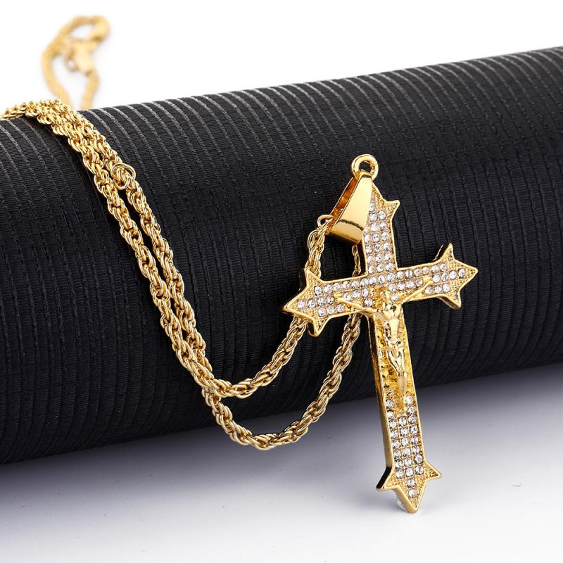 Gold Plated Micro Inset Crystal Zircon Jesus Necklace - Self-Improvement Lions Den