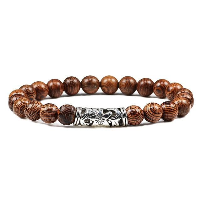 8mm Wood Beads Mens Bracelet - Self-Improvement Lions Den