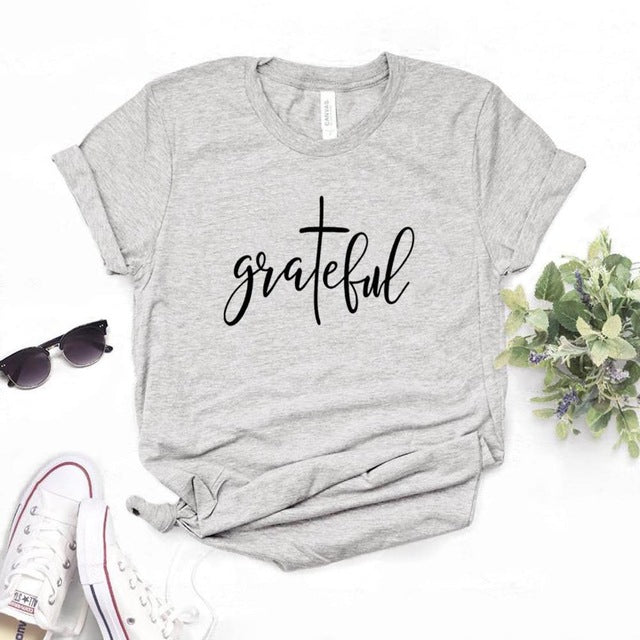 Grateful Christian cross Print Women tshirt - Self-Improvement Lions Den