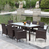 9PCS Rattan Outdoor Patio Dinning Table Set Dark Brown + Beige Cushion - Self-Improvement Lions Den