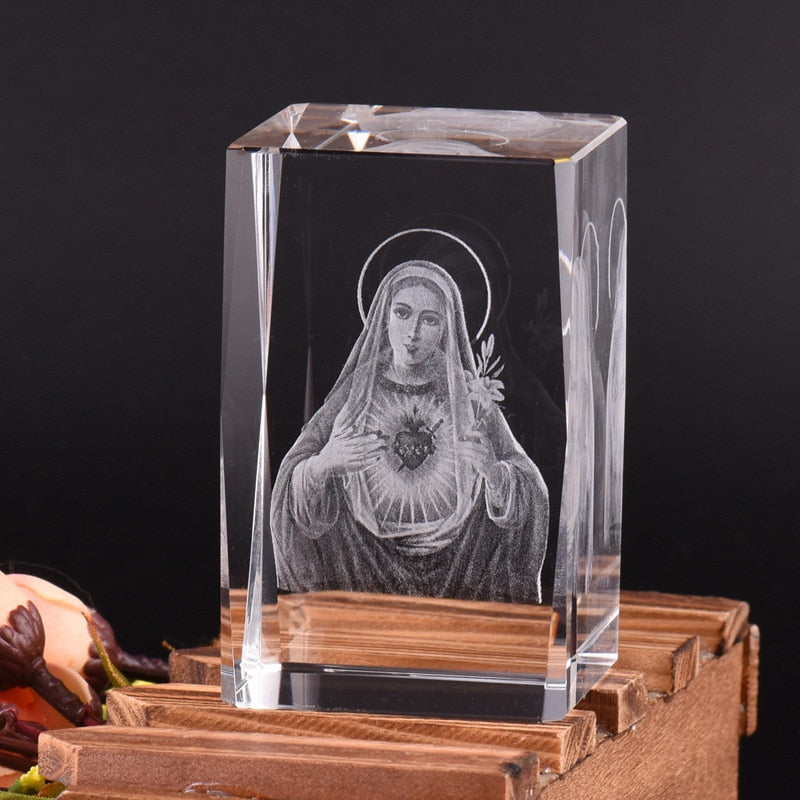 Crystal Engraving Ornament - Virgin Mary 3D Laser Engraver Cube - Self-Improvement Lions Den