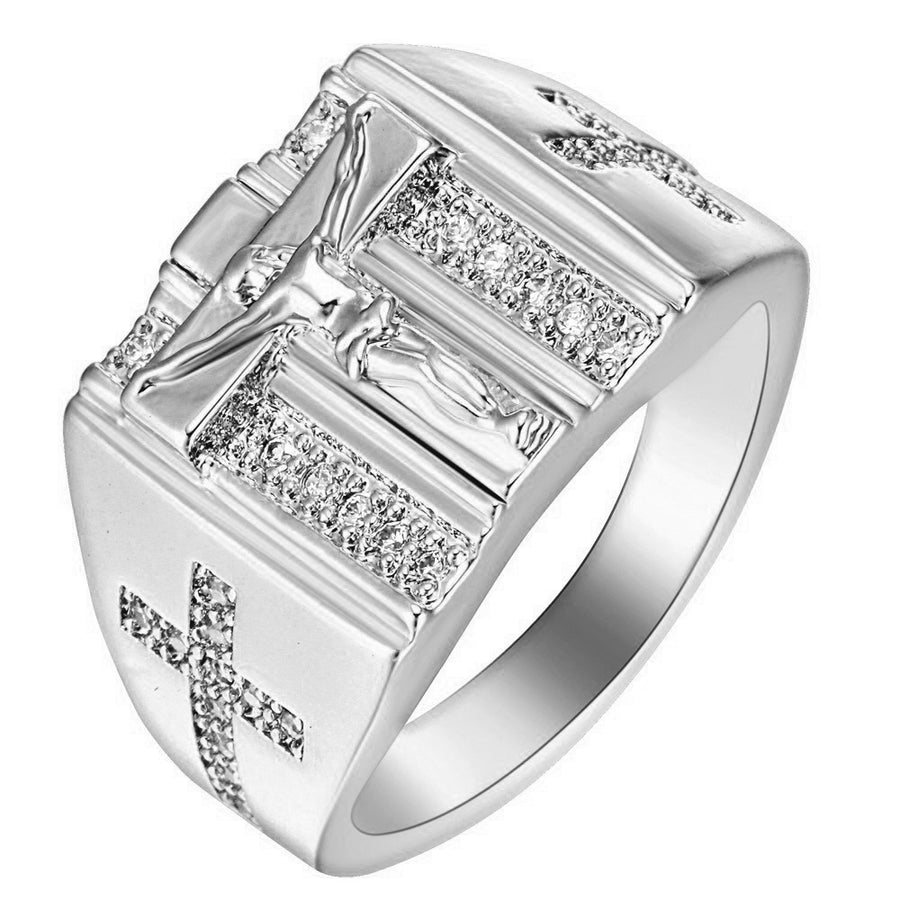 Jesus Cross White Cubic Zirconia Ring - Self-Improvement Lions Den
