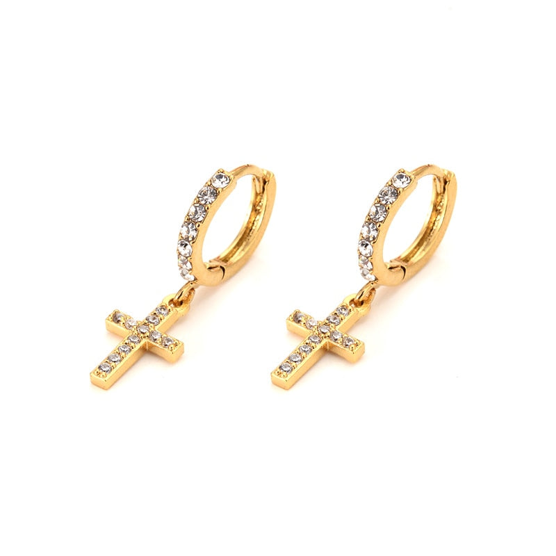 CZ Inlay Cross Dangle Earrings - Self-Improvement Lions Den