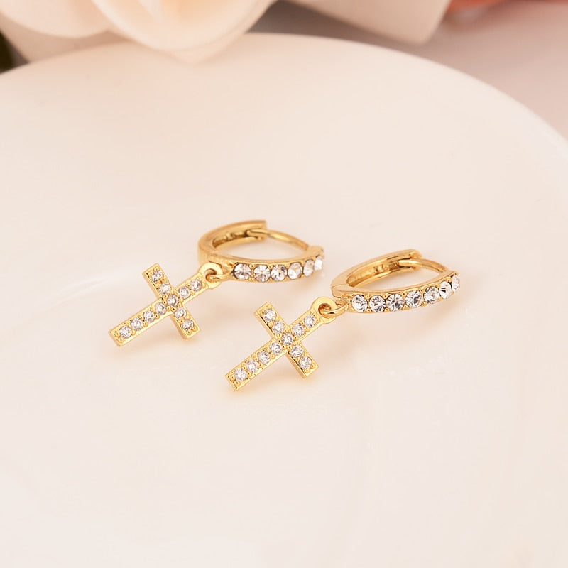 CZ Inlay Cross Dangle Earrings - Self-Improvement Lions Den