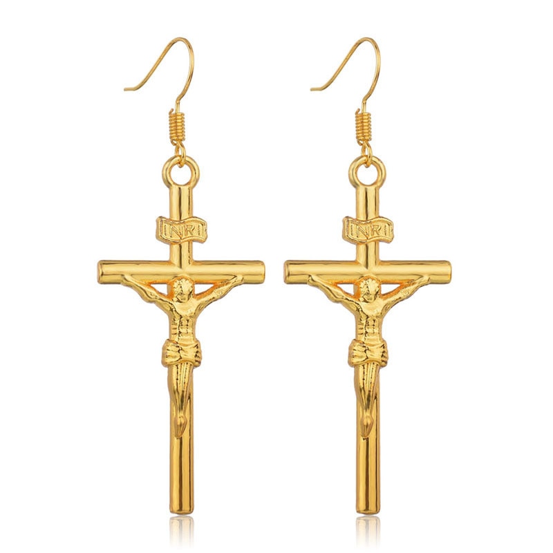 Vintage Jesus Cross Dangle Earrings - Self-Improvement Lions Den