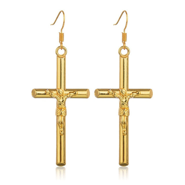 Vintage Jesus Cross Dangle Earrings - Self-Improvement Lions Den