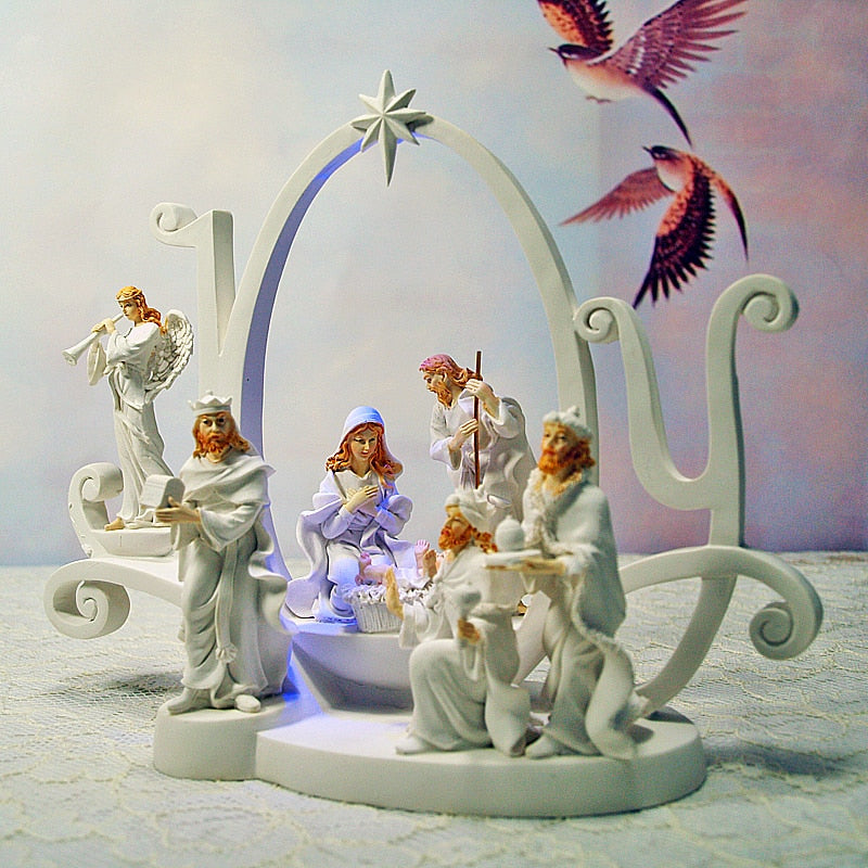 Nativity Scene With LED Light- Hand-Painted Christmas Figurine - Self-Improvement Lions Den